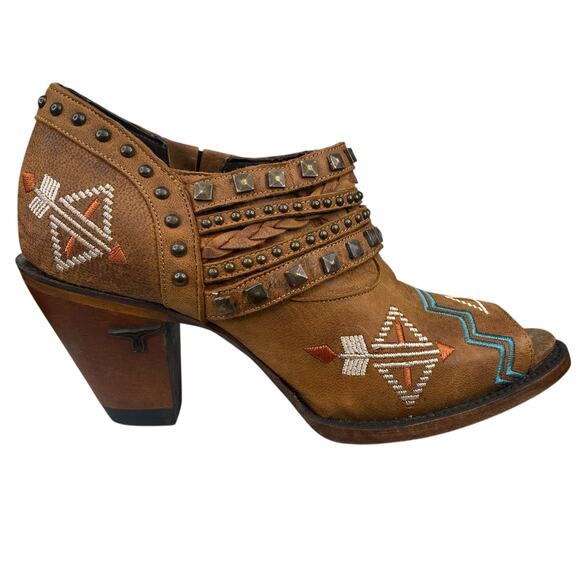 Lane Women’s Nova Aztec Peep Toe Studded Western Ankle Boot Size US 9.5 - Picture 1 of 11